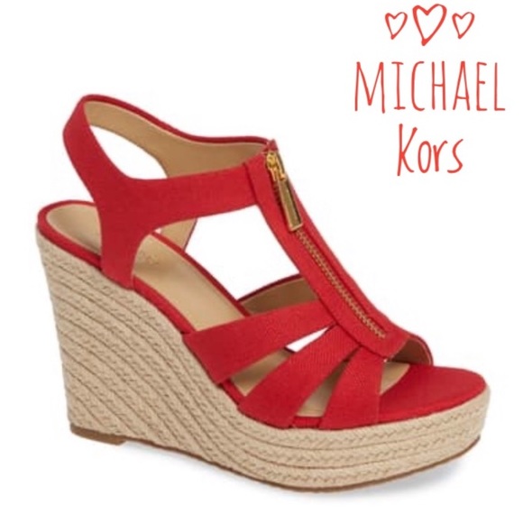 New MICHAEL KORS Canvas Orange Wedge Sandals 8 - Picture 1 of 2
